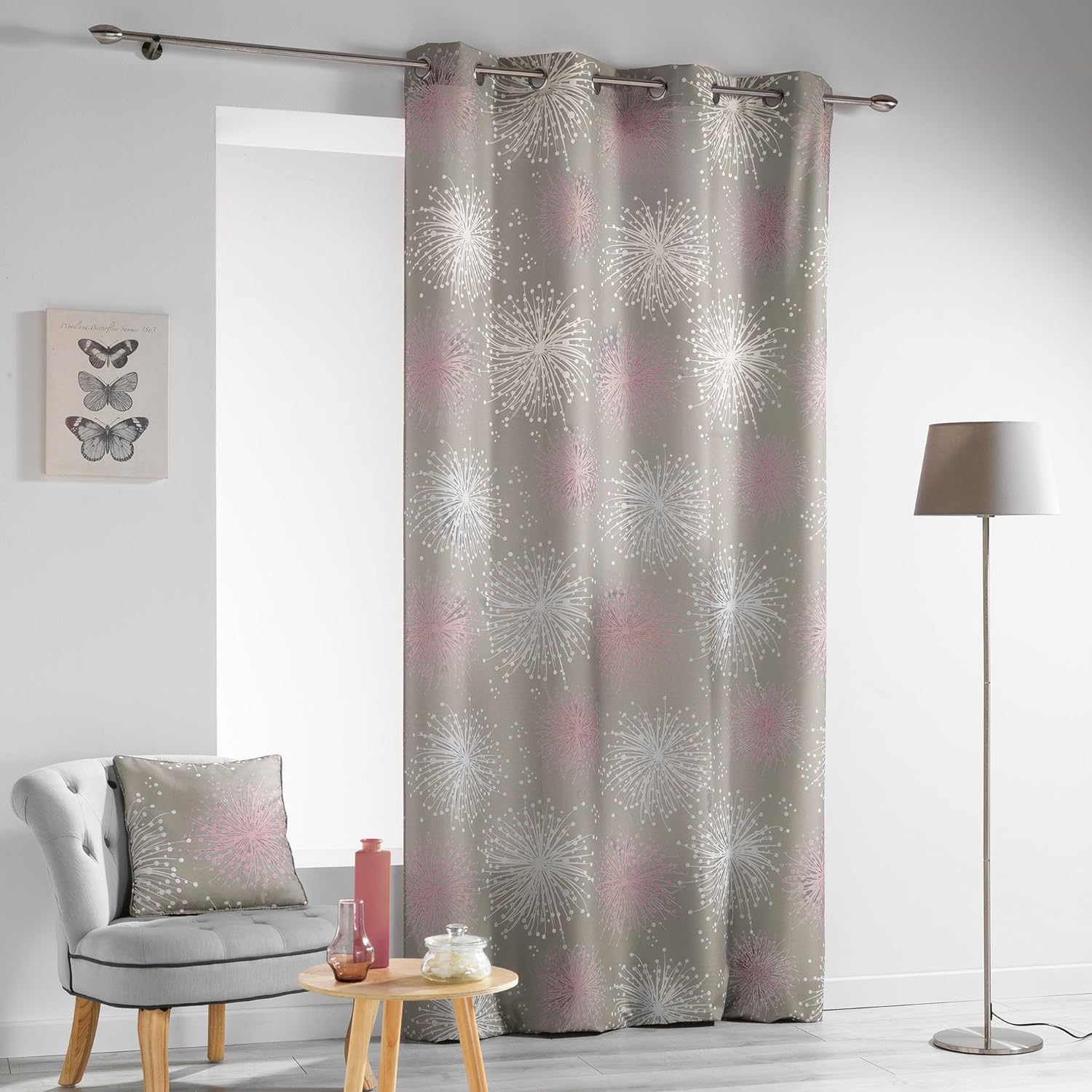Ösenschal Taupe Kreis Blumen weiß rosa 140x260cm Schal Vorhang Gardine – Clever-Kauf-24