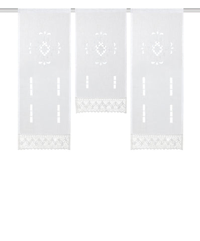 Mini Flächenvorhang Set / Fensterbehang Lochstickerei mit Borte "Alegra" Scheibengardine Mini Flächenvorhang Set / Fensterbehang Lochstickerei mit Borte "Alegra" Scheibengardine