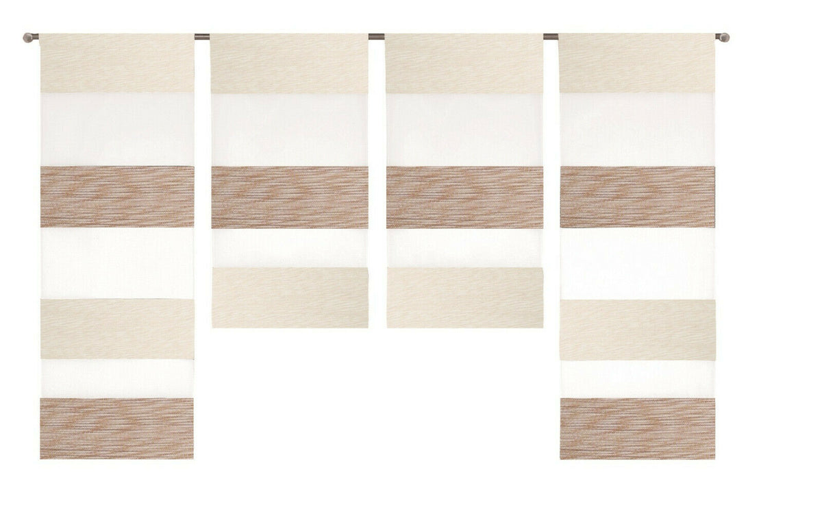 Design Mini Flächenvorhang Set beige weiß Scheibengardine 2291-13