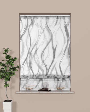 Bändchen-Raffrollo anthrazit-weiß 4011 BxH 60x135 / BxH 80x135cm Bändchen-Raffrollo anthrazit-weiß 4011 BxH 60x135 / BxH 80x135cm