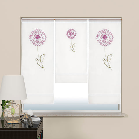 Design Mini Flächenvorhang Set bestickt Blume Scheibengardine 4043