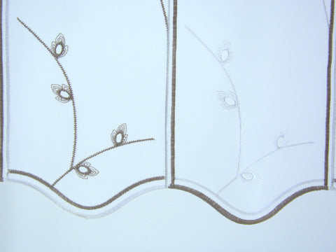 Cliprollo Scheibengardine Blätter bestickt taupe Höhe 120/145/175cm nach Maß
