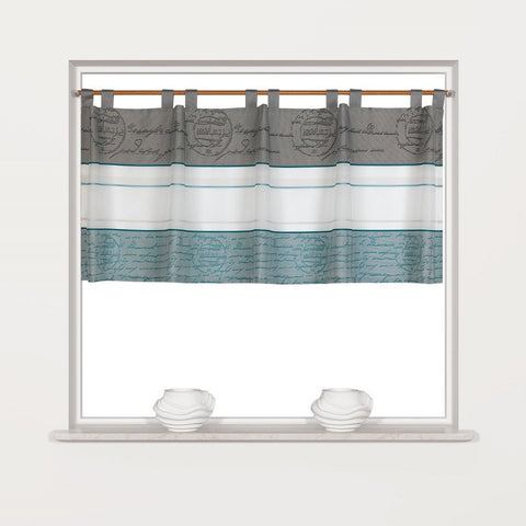 Design Schlaufen Scheibengardine weiß-petrol-grau 2288 Design Schlaufen Scheibengardine weiß-petrol-grau 2288