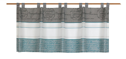 Design Schlaufen Scheibengardine weiß-petrol-grau 2288 Design Schlaufen Scheibengardine weiß-petrol-grau 2288