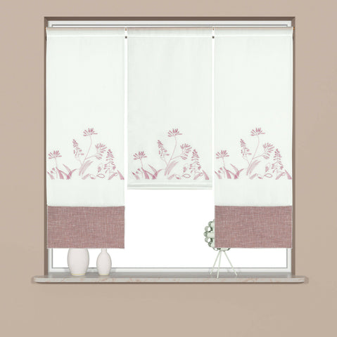 Design Mini Flächenvorhang Set bestickt rose mit Blende Scheibengardine 4044