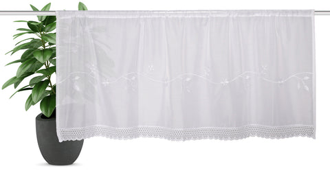 Scheibengardine mit Tunnelzug "Maciro" weiß bestickt HxB 45x145cm