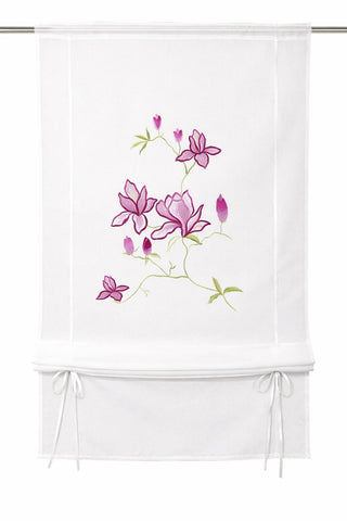 Bändchenraffrollo weiß pink Blume BxH 60x10cm