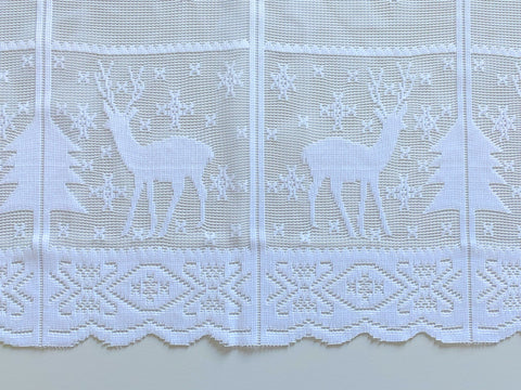 Scheibengardine Hirsch Schneeflocke HxB 50x140cm Weihnachten weiß Advent Schnee