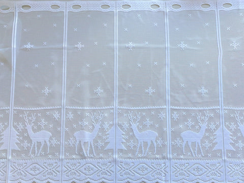 Scheibengardine Hirsch Schneeflocke HxB 50x140cm Weihnachten weiß Advent Schnee