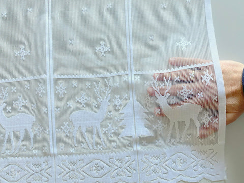 Scheibengardine Hirsch Schneeflocke HxB 50x140cm Weihnachten weiß Advent Schnee