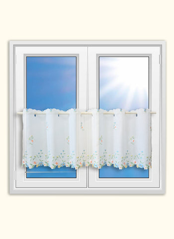 Scheibengardine bestickt mit Blumen HxB 48x140cm 2483