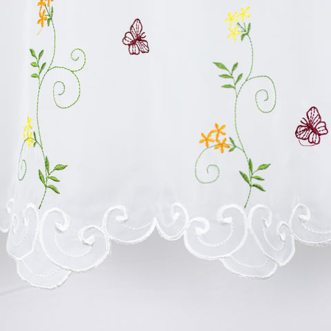 Scheibengardine bestickt mit Schmetterling und Blumen HxB 48x140cm