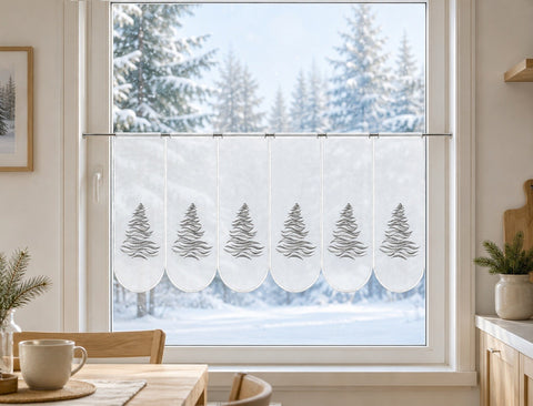nach Maß Scheibengardine Weihnachtsbaum silber / grau Höhe 50cm