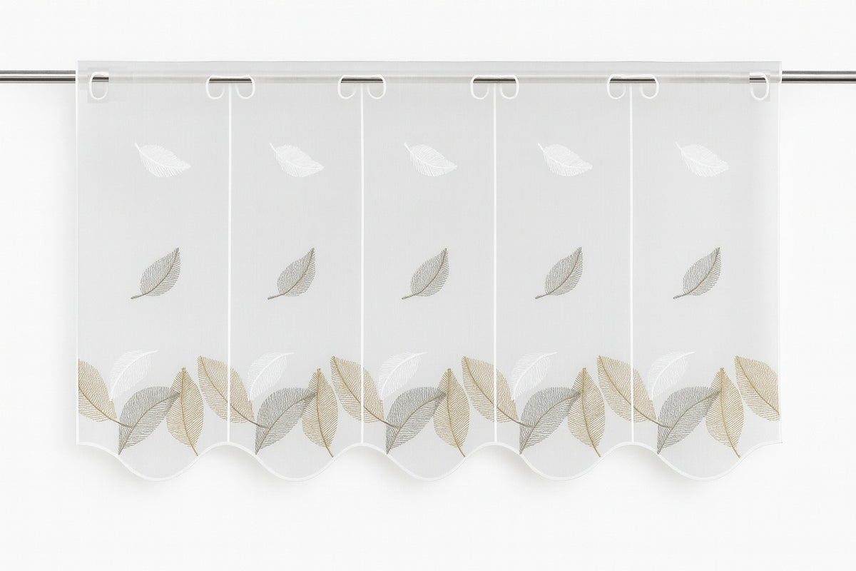 nach Maß Scheibengardine Blätter grau beige Höhe 45/60cm