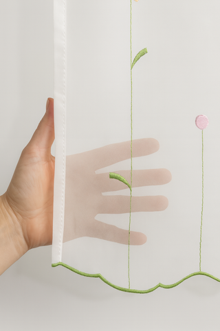 Scheibengardine bestickt Blumen Schlaufen Bistrogardine Panneaux HxB 48x140cm