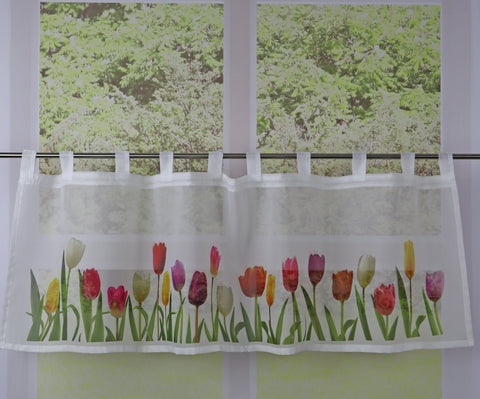 Scheibengardine Schlaufen Panneaux HxB 50x140cm Tulpen 4071