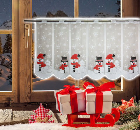 nach Maß Scheibengardine Winter Schneemann Weihnachten Schneeflocke Höhe 60cm