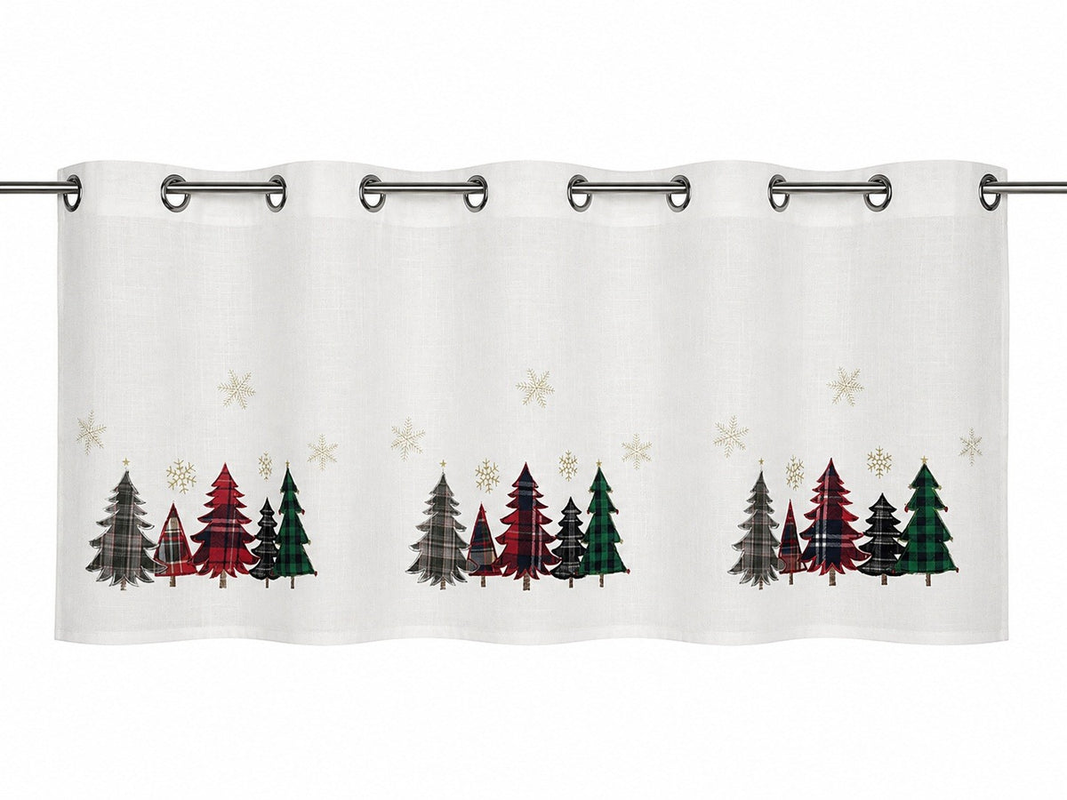 Scheibengardine Ösen bestickt Weihnachtsbaum kariert HxB 50x140cm