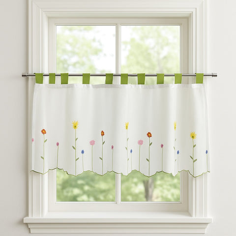 Scheibengardine bestickt Blumen Schlaufen Bistrogardine Panneaux HxB 48x140cm