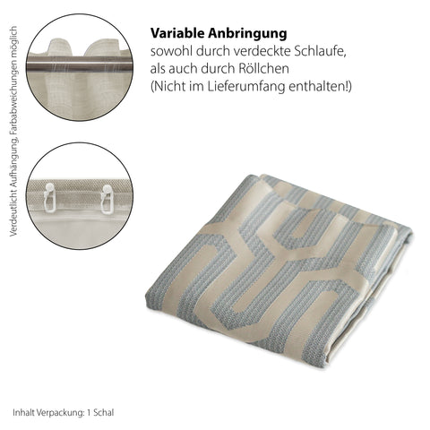 Fertigschal Tiaro beige / silber mit verdeckter Schlaufe BxH 140x245cm