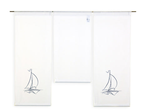 Design Mini Flächenvorhang Set bestickt Segelboot blau