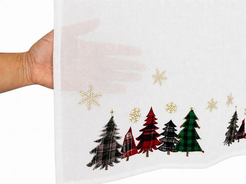 Scheibengardine Ösen bestickt Weihnachtsbaum kariert HxB 50x140cm