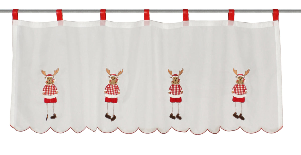 Cafehaus mit Schlaufen Elch Scheibengardine Weihnachten Rentier BxH 120x45cm