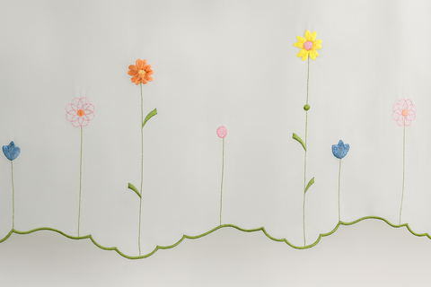 Scheibengardine bestickt Blumen Schlaufen Bistrogardine Panneaux HxB 48x140cm