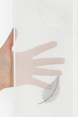 nach Maß Scheibengardine Blätter grau beige Höhe 45/60cm