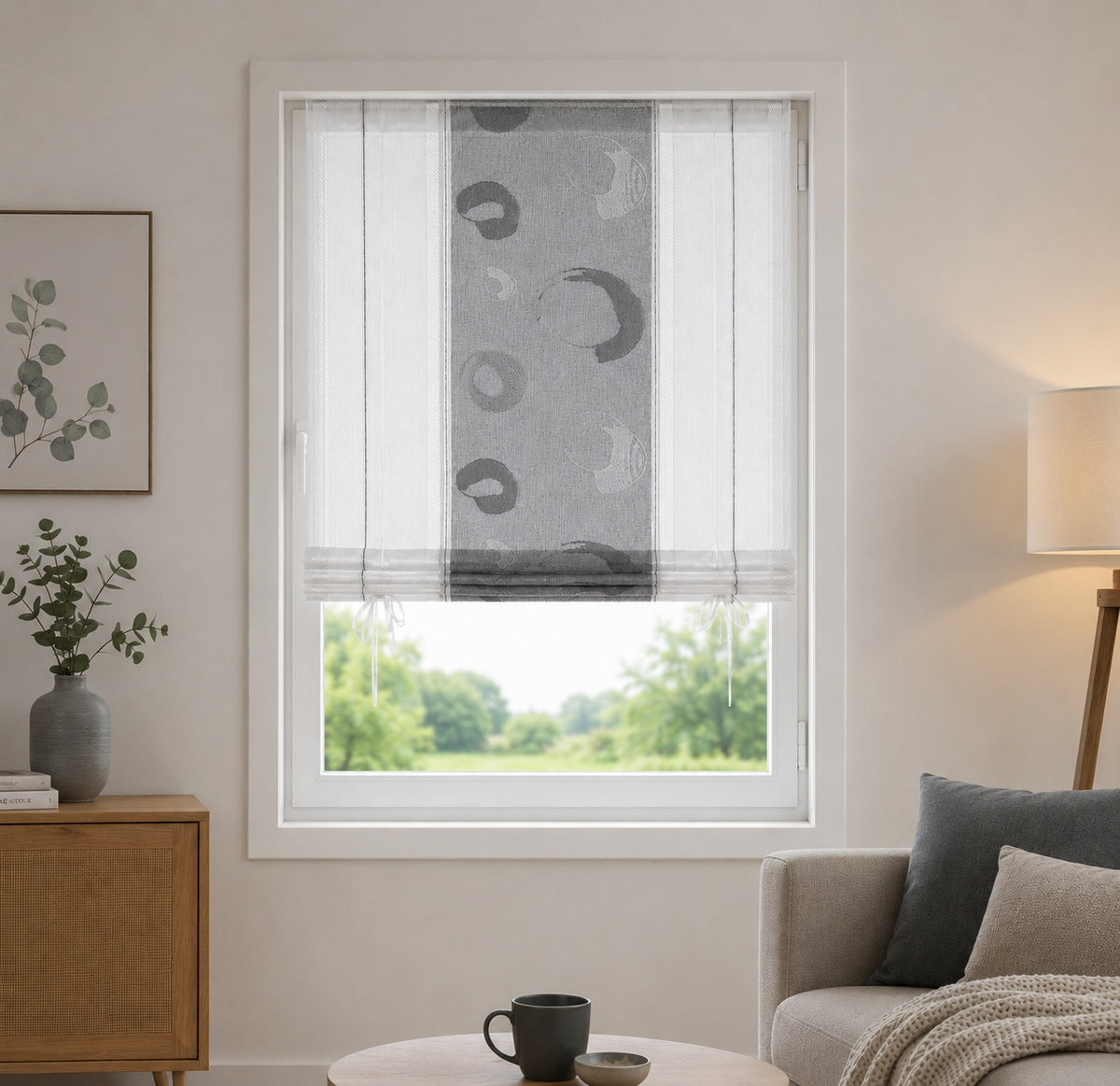 Bändchen-Raffrollo anthrazit-weiß BxH 70/90x135cm