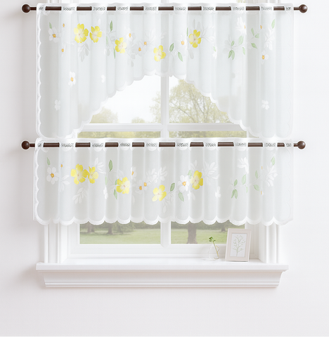 Bistro Bogen Scheibengardine 2340 Set 2 tlg. weiß Gardine Panneau Blume Küche