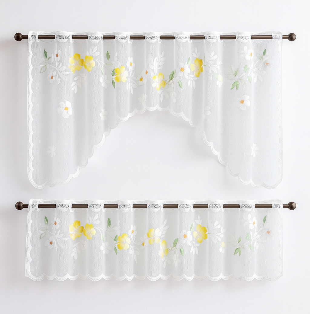 Bistro Bogen Scheibengardine 2340 Set 2 tlg. weiß Gardine Panneau Blume Küche
