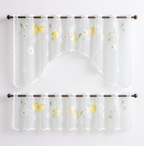 Bistro Bogen Scheibengardine 2340 Set 2 tlg. weiß Gardine Panneau Blume Küche