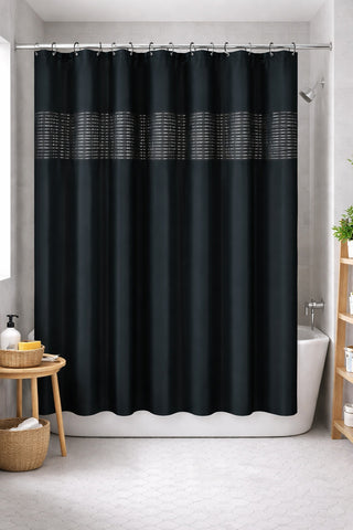 Textil-Duschvorhang Linie schwarz silber BxH 180x200cm