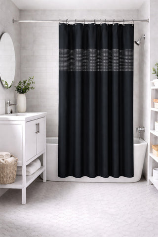 Textil-Duschvorhang Linie schwarz silber BxH 180x200cm