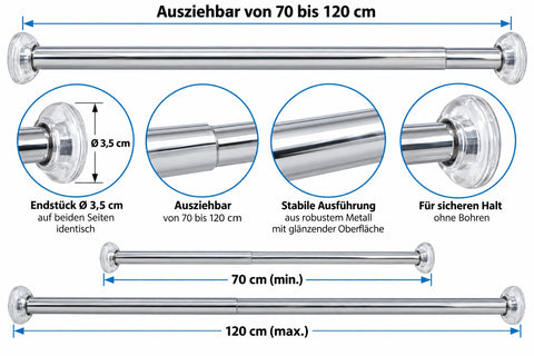 Teleskop-Duschstange 70-120cm silber