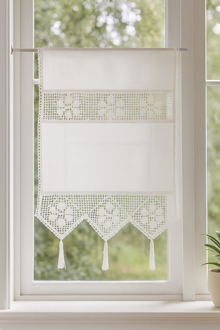 Fenster-Tür-Behang Siebleinen mit Häkeleinsatz Scheibengardine