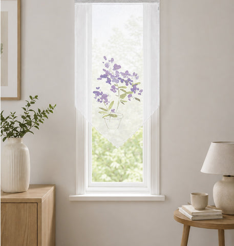 Design Kuvert weiß Blume lila BxH 60x90cm Scheibengardine 4052