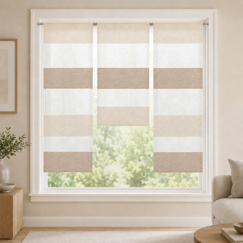 Design Mini Flächenvorhang Set beige weiß Scheibengardine 2280-13