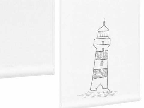 Design Mini Flächenvorhang Set weiß bestickt Leuchtturm grau 4142