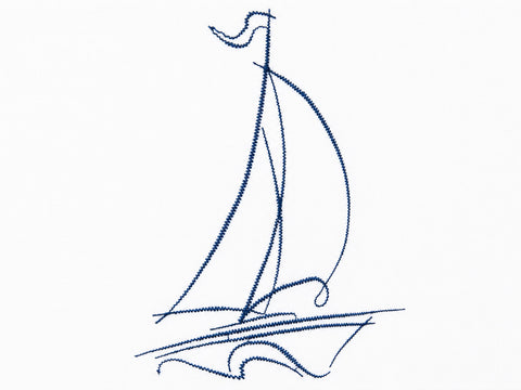 Design Mini Flächenvorhang Set bestickt Segelboot blau 4114