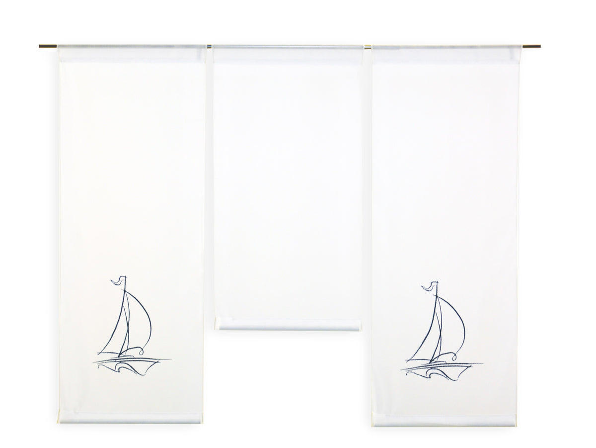 Design Mini Flächenvorhang Set bestickt Segelboot blau 4114