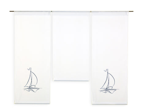 Design Mini Flächenvorhang Set bestickt Segelboot blau 4114