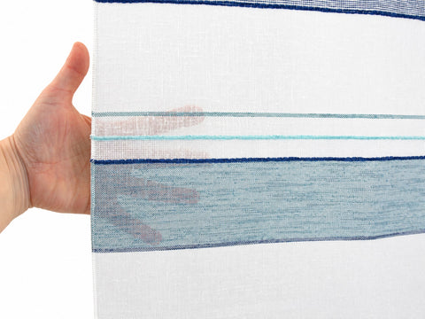 Design Mini Flächenvorhang Set blau Leinen Webstreifen Scheibengardine