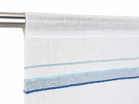 Design Mini Flächenvorhang Set blau Leinen Webstreifen Scheibengardine