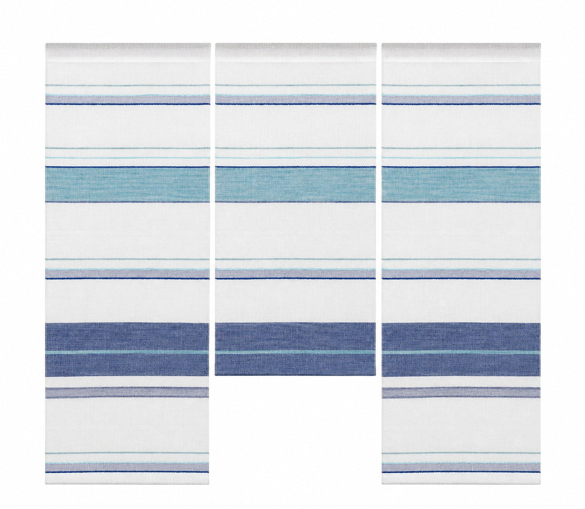 Design Mini Flächenvorhang Set blau Leinen Webstreifen Scheibengardine