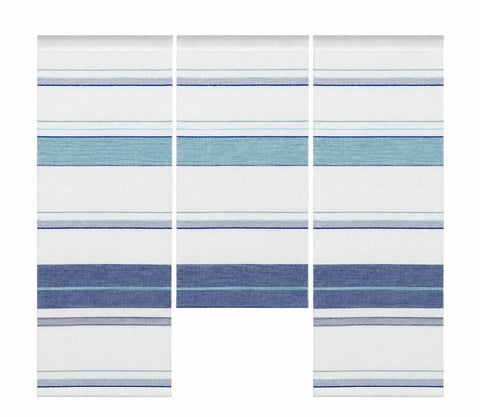 Design Mini Flächenvorhang Set blau Leinen Webstreifen Scheibengardine