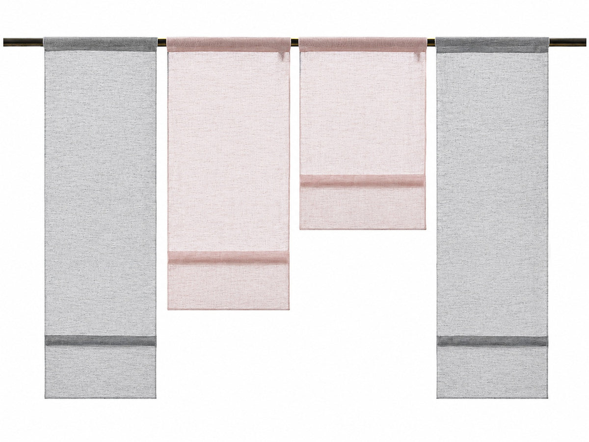 Mini Flächenvorhang Set grau rose rosa Bistrogardine 3tlg./4tlg. Scheibengardine