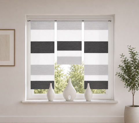 Design Mini Flächenvorhang Set anthrazit grau Scheibengardine 2280