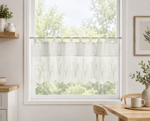 Design Schlaufen Scheibengardine bestickt 2226